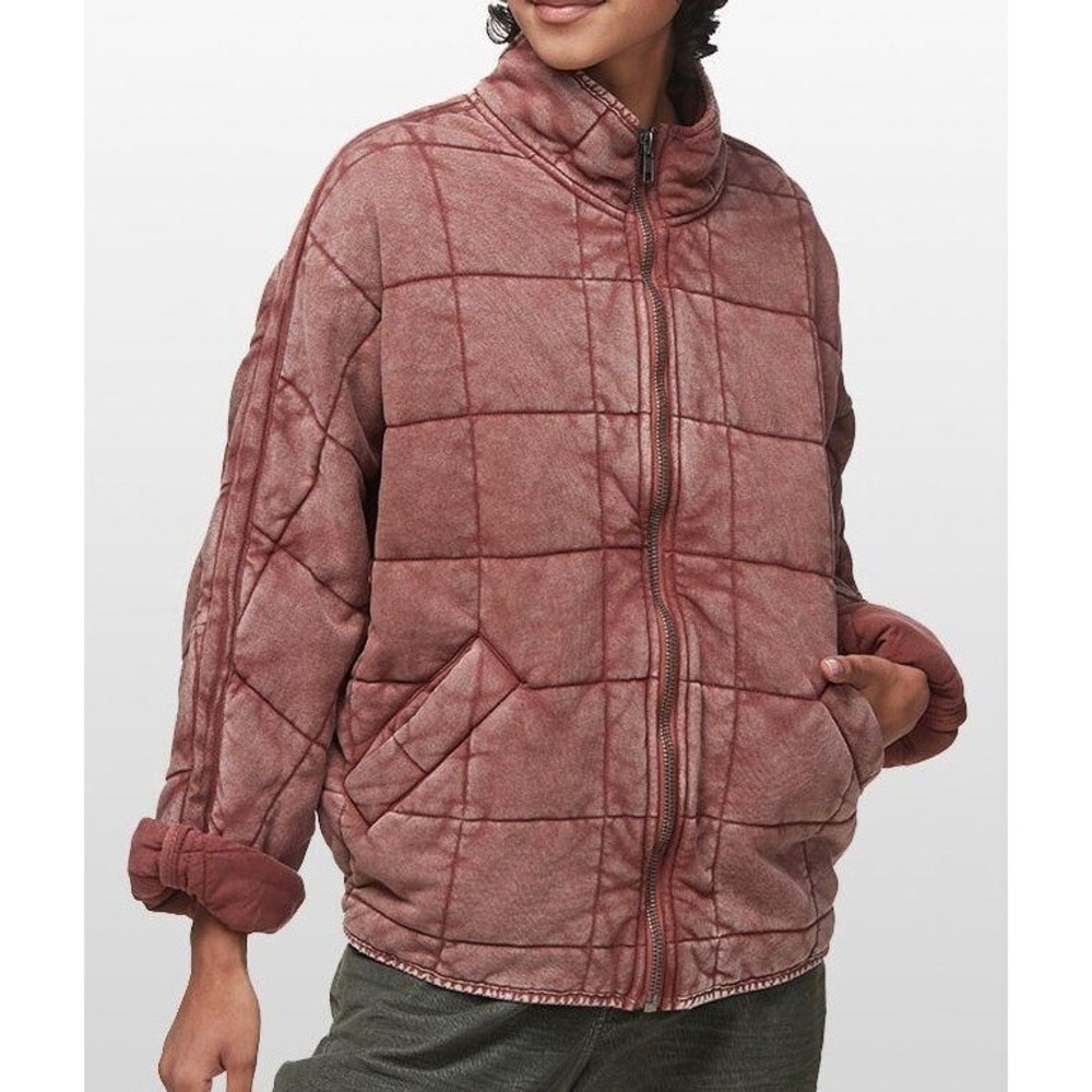 Free People Dolman Quilted Bomber Jacket XS Rust Cotton Grid Stitch Cherry Cola